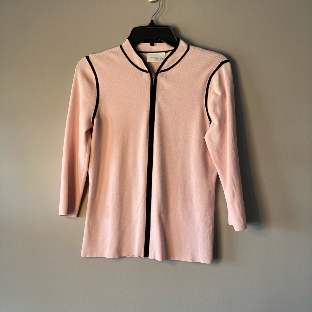 Liz Claiborne Pink w/ Black Trim Cardigan 3/4 Sleeve. 
Beautiful condition,